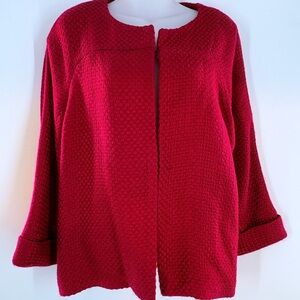 Chico's Women's Basket Weave Magenta Collarless Blazer Jacket 3/4 Sleeve Size 3